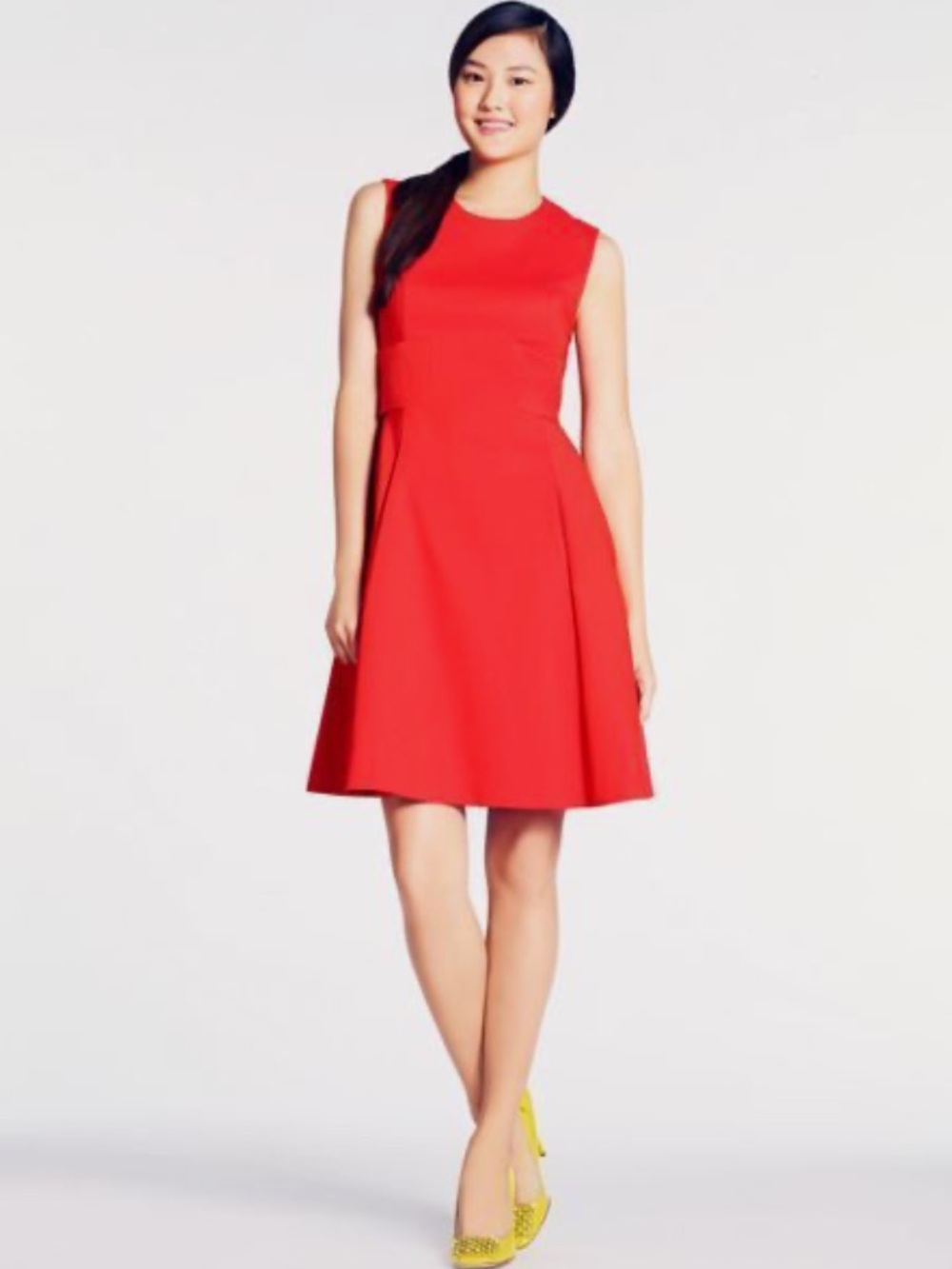 Kate Spade Bow in back fit & flare Sleeveless orange Miki Red A-Line Dress Midi
